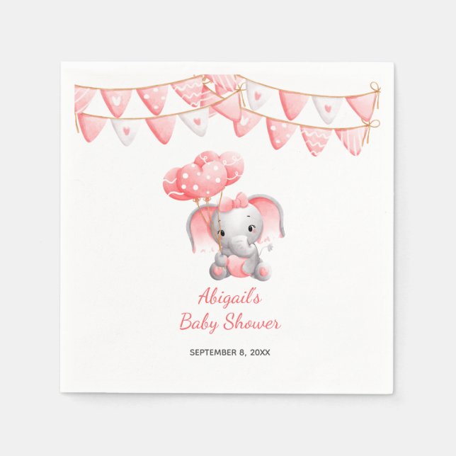 Rosa Elephant Balloons Baby Shower Pappersservett (Framsidan)