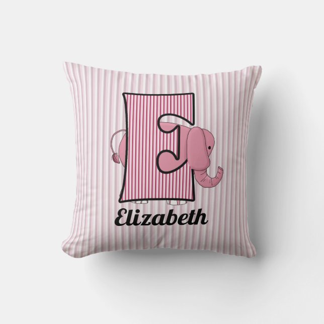 Rosa Elephant Barn Monogrammed E Kudde (Framsida)