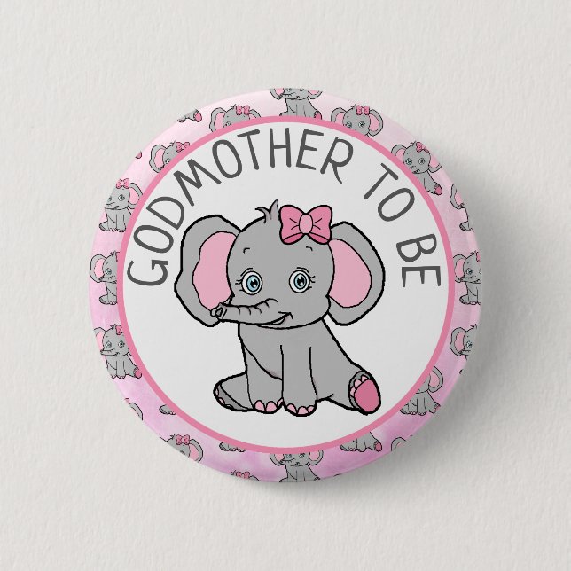 Rosa Elephant Big Godmor till Baby Shower Knapp (Framsida)