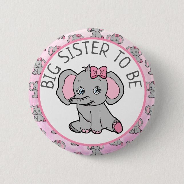 Rosa Elephant Big Sister Be Baby Shower Knapp (Framsida)