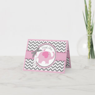 Rosa Elephant Bird Chevron Skriv ut tackkort