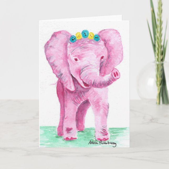 Rosa Elephant Blank Card Kort (Framsida)