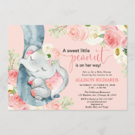rosa, elephant blommigt babydusch inbjudningar