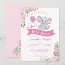 Rosa Elephant & Blommigt Virtuell Flicka Shower Inbjudningar