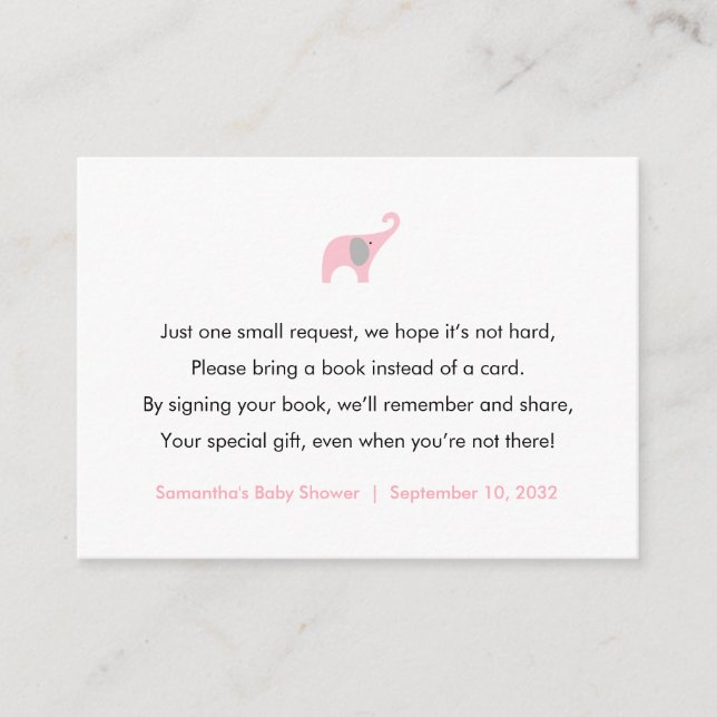 Rosa Elephant Bok-ansökningskort / bokar för baby Tilläggskort (Framsida)