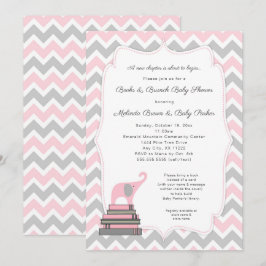 Rosa Elephant Bok Baby Shower, bokar och brunch Inbjudningar