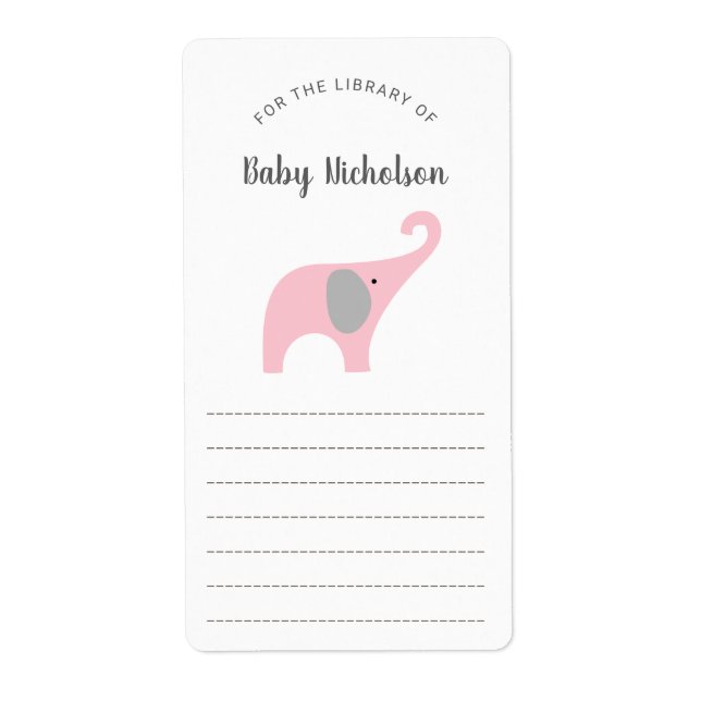 Rosa Elephant-bokskyltar för babyduschbord Fraktsedel (Framsidan)