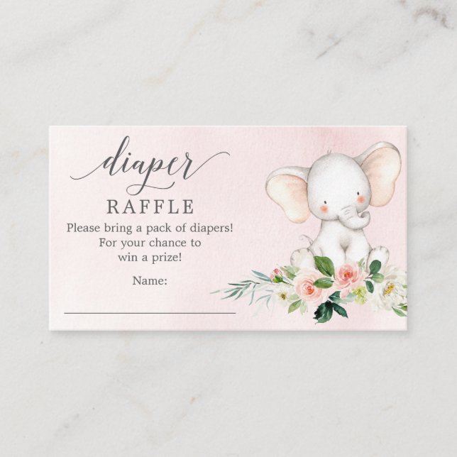 Rosa Elephant Diaper Raffle Baby Shower Card Tilläggskort (Framsida)