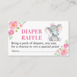 Rosa Elephant Diaper Raffle Biljett Girl Shower Tilläggskort