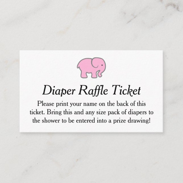 Rosa Elephant Diaper Raffle Biljett Tilläggskort (Framsida)