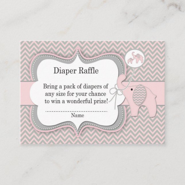 Rosa Elephant Diaper Raffle Biljett Tilläggskort (Framsida)