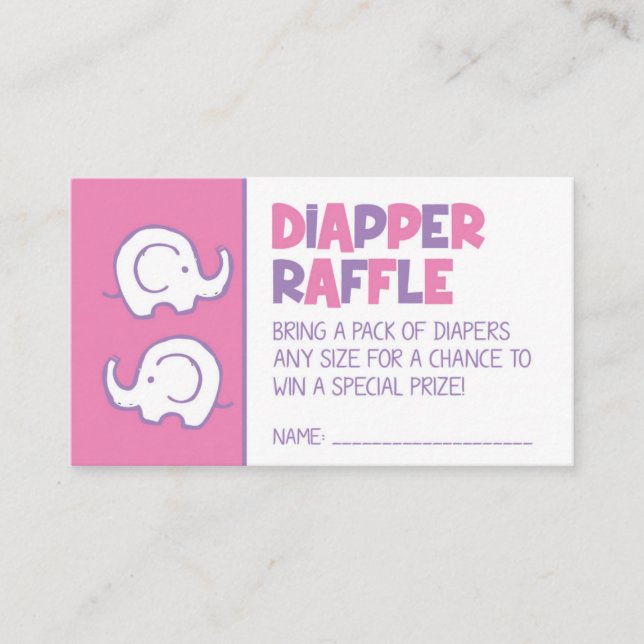 Rosa Elephant Diaper Raffle Biljett Tilläggskort (Framsida)