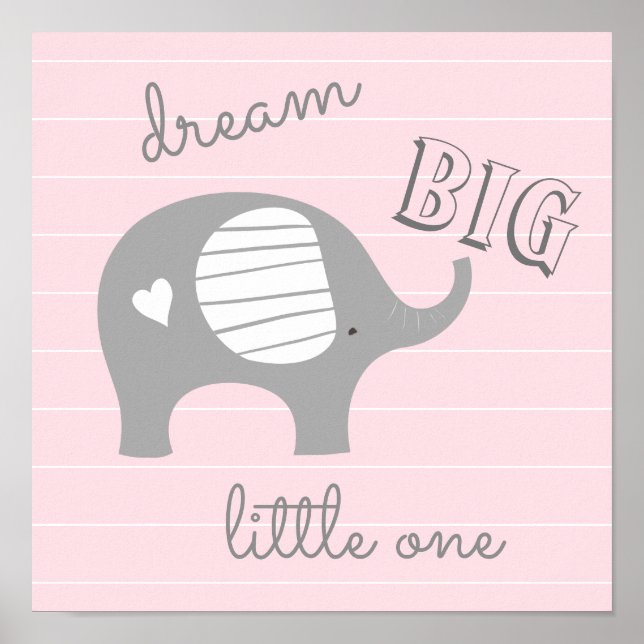 Rosa Elephant Dream Big Little One Nursery Decor Poster (Framsidan)