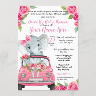 Rosa Elephant Drive by Baby Shower Rosor Girl Inbjudningar