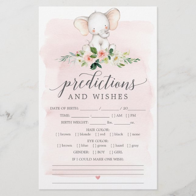 Rosa Elephant Dubbla Sided Baby Shower Games (Framsida)