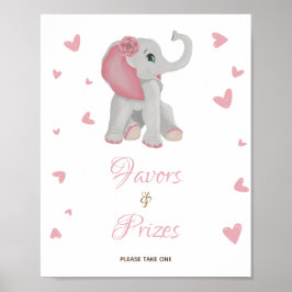 Rosa Elephant Favoriter & Prizes Baby Shower-skylt Poster