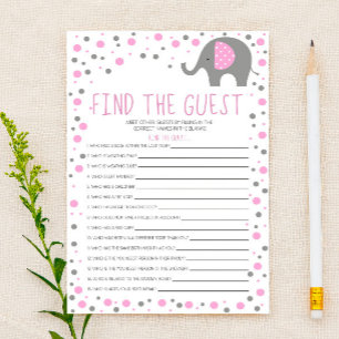Rosa Elephant Find Guest Baby Shower Game Brevpapper