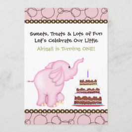 Rosa Elephant First Birthday Call for Girls Inbjudningar