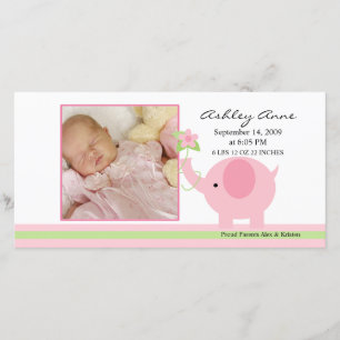 Rosa Elephant Flicka Birth Annoucement Meddelande