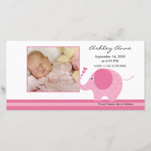 Rosa Elephant Flicka Birth Annoucement Meddelande