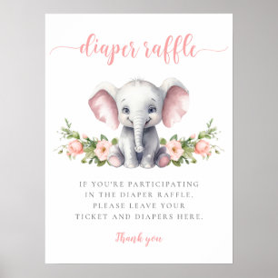 Rosa Elephant Flicka Shower Diaper Raffle Poster