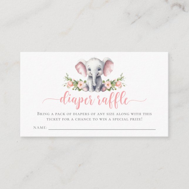 Rosa Elephant Flicka Shower Diaper Raffle Tilläggskort (Framsida)