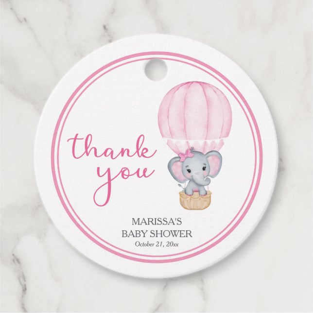 Rosa Elephant Flicka Shower Gåvor Etiketter (Framsida)