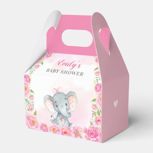 Rosa Elephant Flicka Shower Sprinkle Guest Gift Presentaskar (Framsidan Sidan)