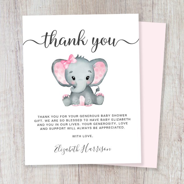 Rosa Elephant Flicka Shower Tack Kort (Skapare uppladdad)