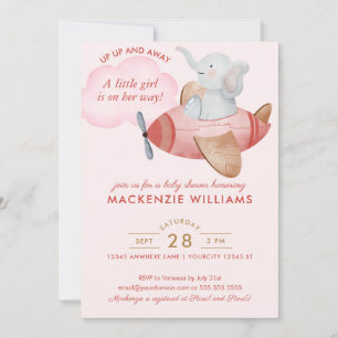  Rosa Elephant Flygplan Baby Shower Girl Inbjudningar