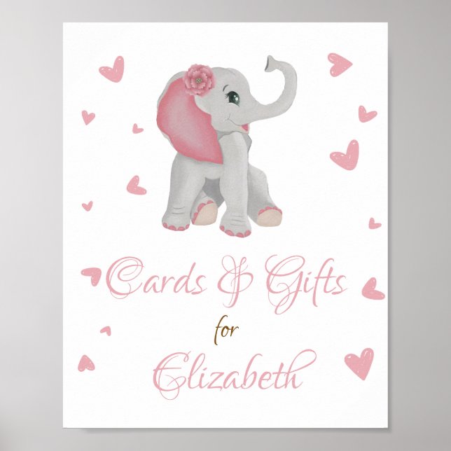  Rosa Elephant Gifts & Cards Baby Shower-skylt Poster (Framsidan)