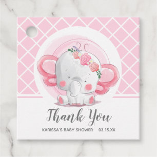 Rosa Elephant Girl Baby Shower Gåvor Etiketter