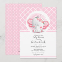 Rosa Elephant Girl Baby Shower-inbjudningar