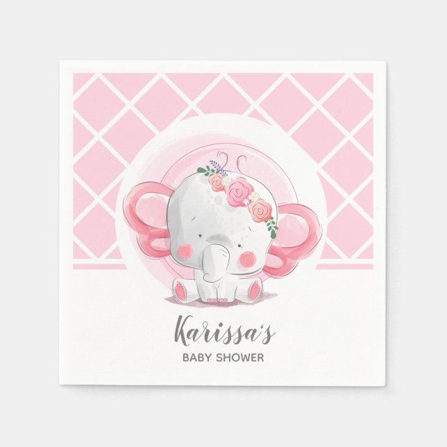 Rosa Elephant Girl Baby Shower Pappersservett (Framsidan)