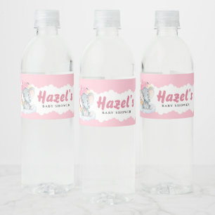 Rosa Elephant Girl Baby Shower Vattenflaska Label Vattenflaskor Etikett