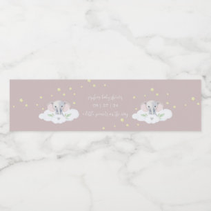 Rosa Elephant Girl Baby Shower Vattenflaska Labels Vattenflaskor Etikett