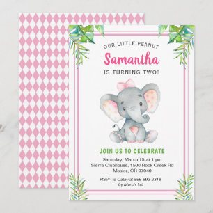 Rosa Elephant Girl Birthday Little Peanut Party Inbjudningar