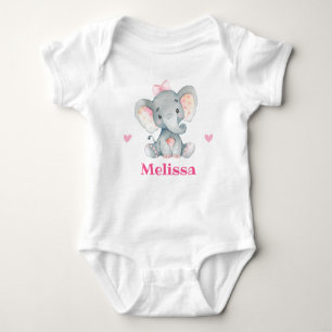 Rosa Elephant Girl Namn Newborn Småbarn 1 Biet T Shirt