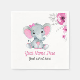 Rosa Elephant Girl Napkins Baby Shower Birthday Pappersservett