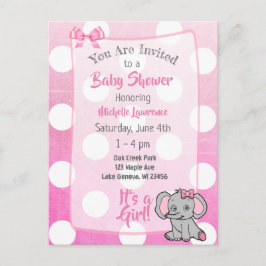 Rosa Elephant Girl's Baby Shower Inbjudan