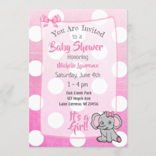 Rosa Elephant Girl's Baby Shower Inbjudningar