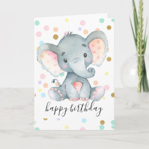 Rosa Elephant Girls Birthday Polka Dot Glitter Rol Kort