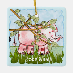 Rosa Elephant Gömmer Julgransprydnad Keramik