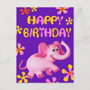 Rosa Elephant Grattis på födelsedagen Vykort