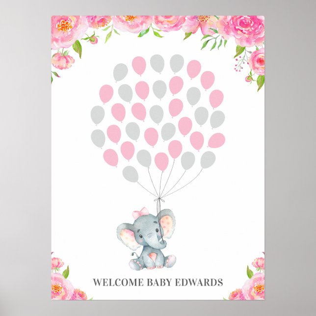 Rosa Elephant Guestbook Alternative Sign Poster (Framsidan)