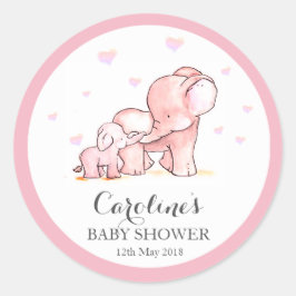 Rosa Elephant Kärlek Blue Baby Shower  Runt Klistermärke