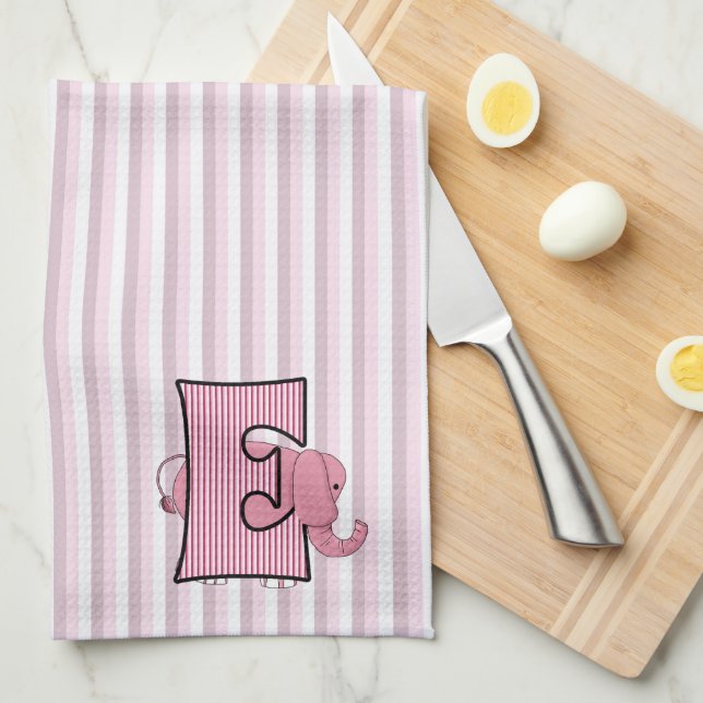 Rosa Elephant Kids Monogram E Towel Kökshandduk (Vikt i Fjärdedel)