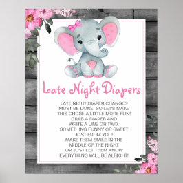 Rosa Elephant Late Late Night Diaper Baby Shower S Poster