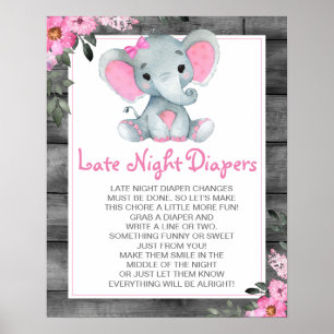Rosa Elephant Late Late Night Diaper Baby Shower S Poster