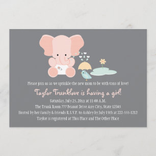 Rosa Elephant Little Bird Baby Sprinkle-inbjudan Inbjudningar